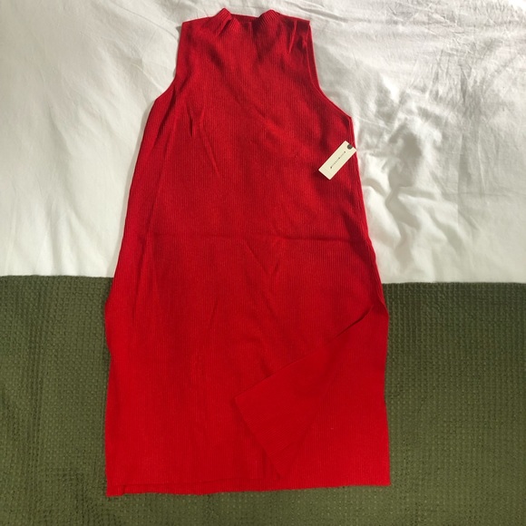 Anthropologie Red Ribbed Mock Neck Midi Dress - Picture 6 of 7